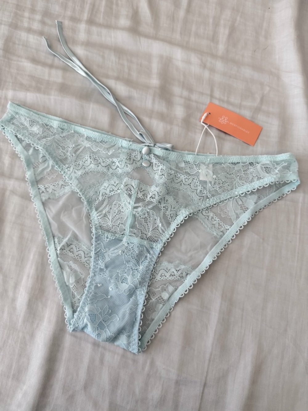 Mentionables Lace & Mesh Button Panty - Something Blue color